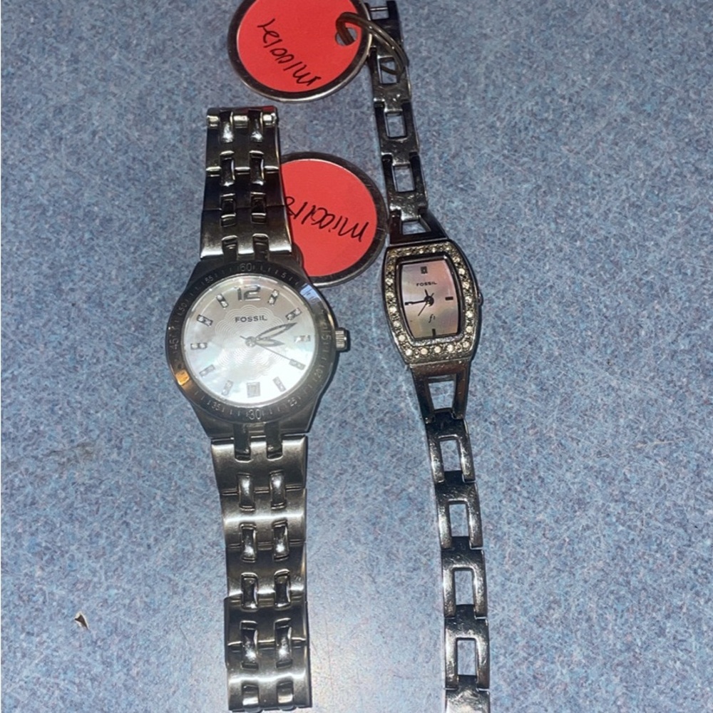 Fossil Silver Watch Pair with Crystal Accents